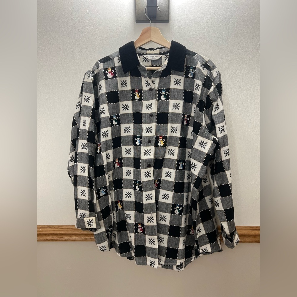 Vintage 90s Christmas Flannel Plaid Embroidered Button Down Sweater Size XL - Picture 8 of 8